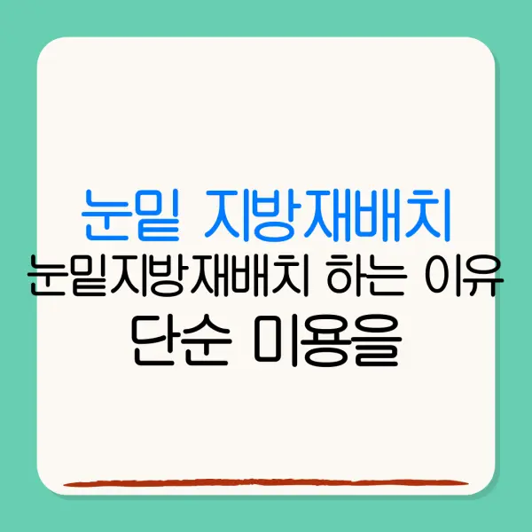 눈밑 지방재배치눈밑지방재배치 하는 이유 단순 미용을넘어선 진짜 효과는?