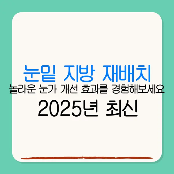 눈밑 지방 재배치놀라운 눈가 개선 효과를 경험해보세요2025년 최신